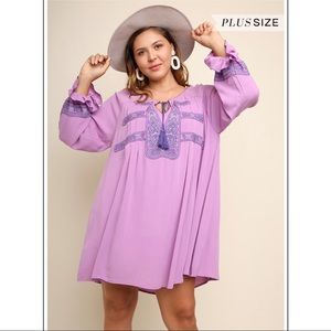 Plus Size Embroidered Bell Sleeve Dress